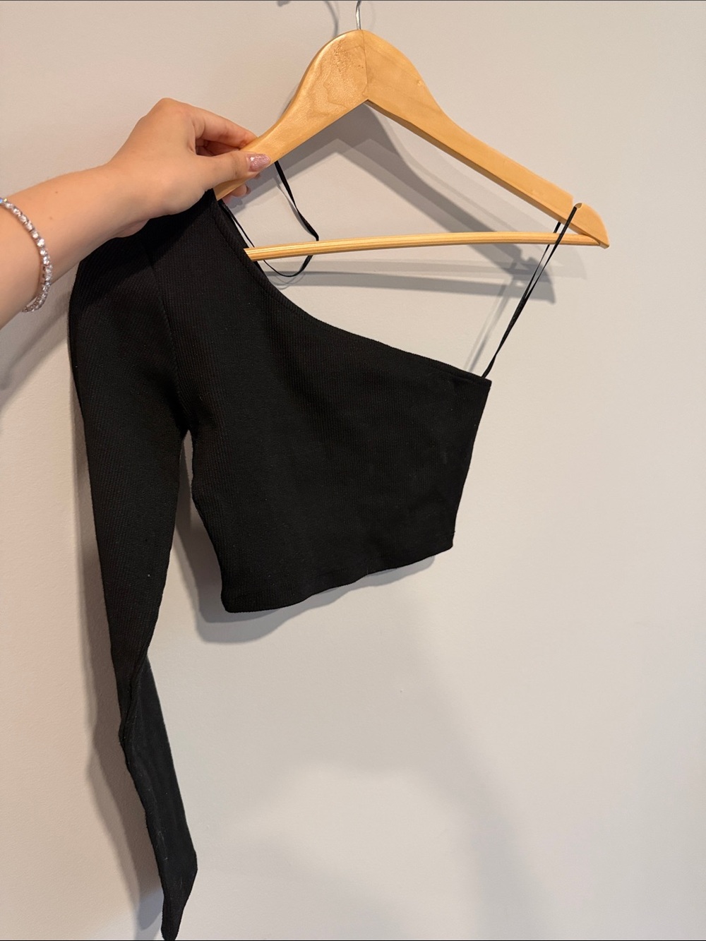Princess Polly Black One-Shoulder Crop Top
